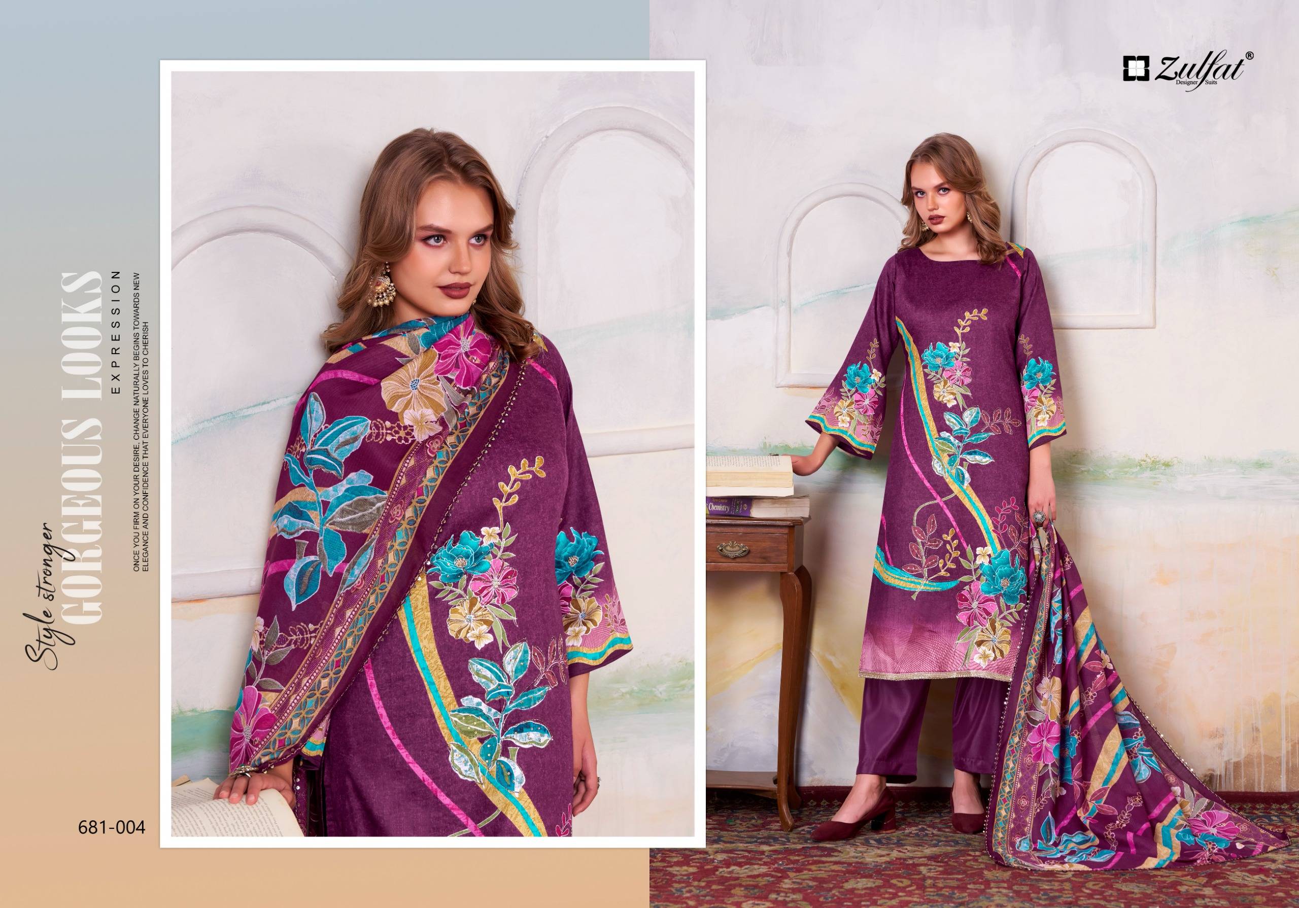 HAYAT BY Zulfat Designer 681-001 TO 681-001 SERIES Pakistani Stylish Embroidered Pure Jam Cotton Dresses At Wholesale Price